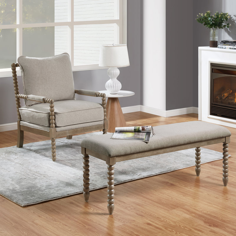 Ensemble de fauteuil rembourré et banc rembourrés Eliyas, Crème, crème, Brun