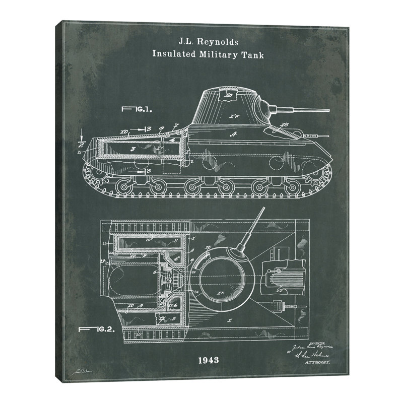 Military Tank by Tina Carlson - Wrapped Canvas Print, 122cm H x 91cm W x 4cm D
