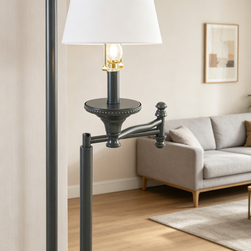 Lampe sur pied à bras articulé classique avec bras réglable et abat-jour en tissu crème Wentworth