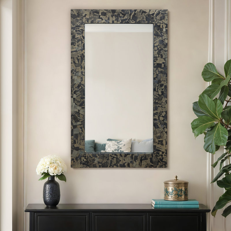  50X30" Livio Pyrite Semi-Precious Stone&Wood Wall Mirror