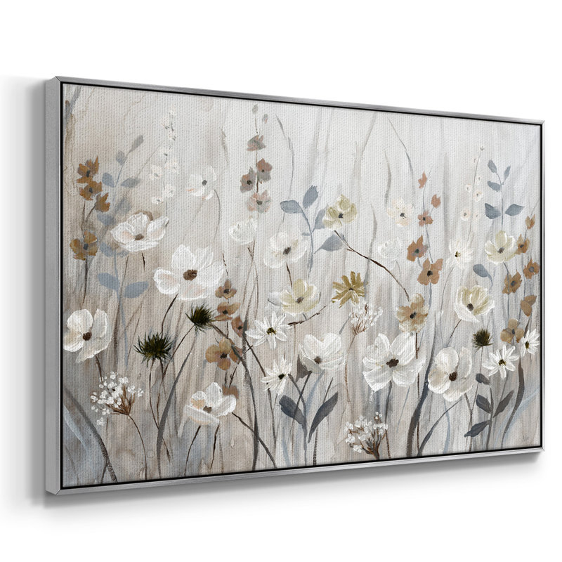 «Misty Meadow Field», peinture sur toile encadrée, H 25 po x l 37 po x P 2 po, Encadrement argenté