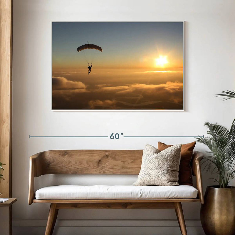 Saut en parachute, 46 po x 31 po, Cadre flottant blanc