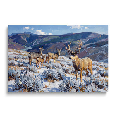 Multicolor Canvas Deer Herd Landscape Painting, Painterly Wildlife Wall Art for Living Room Dining Room and Bedroom