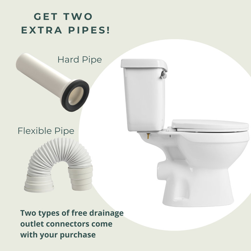 Rear Outlet Toilet With Powerful Flush & Space-Saving Design, 7" Rough-In Back Discharge - Includes Extra Extension Pipes For Easy Installation