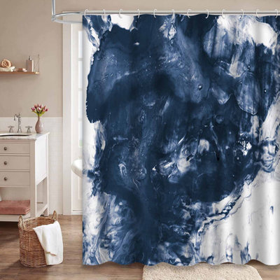 Rideau de douche bleu à motif abstrait en marbre avec 12 crochets