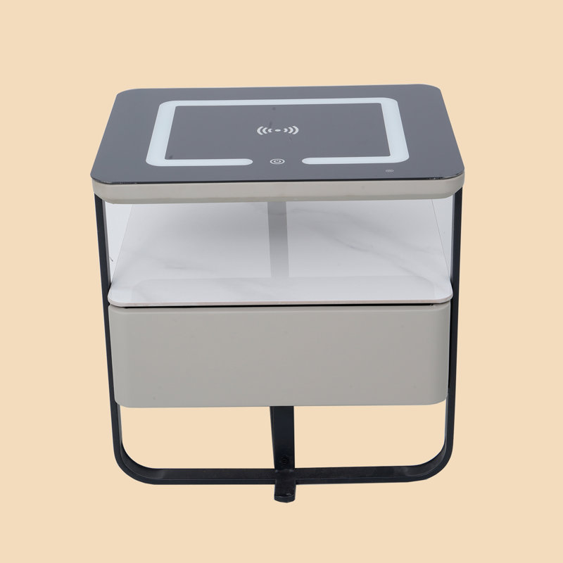 Modern 1 - Drawer Nightstand With Wireless Charging, Led Lights, Bluetooth Player And 3 Lighting Select
