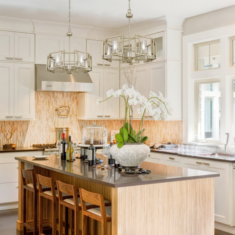 Newlin 5 - Light Steel Dimmable Drum Chandelier, White Gold