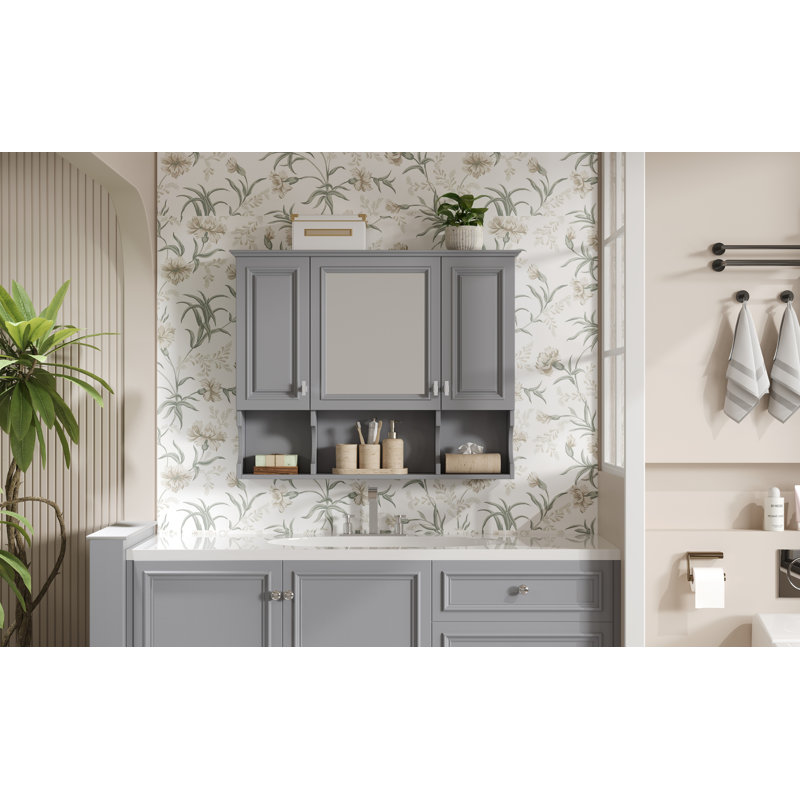 Armoire à pharmacie murale 35 po x 28 po, armoire de salle de bain moderne avec miroir, armoire à miroir avec tablettes ouvertes