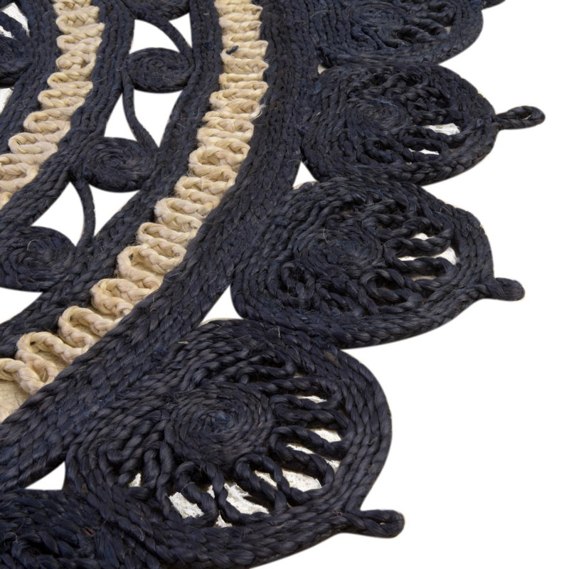Tapis oriental bleu en jute tissé à la machine Mateus, Rond 2 pi
