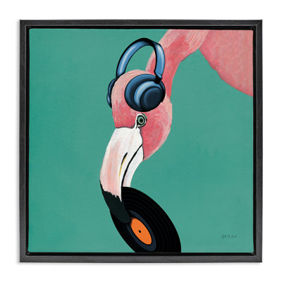 «Flamingo with Music Music», art mural encadré sur toile flottante par Yvette St. Amant