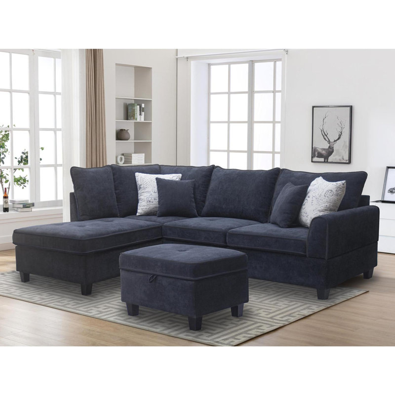 Fabric Sectional Sofa with Left-Facing Chaise and Storage Ottoman