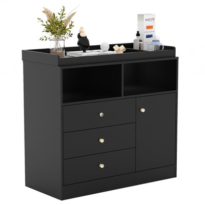 Nursery Dresser with Changing Table Top, 3 Drawers, 2 Open Shelves, Cabinet, Wooden Diaper Changing Station