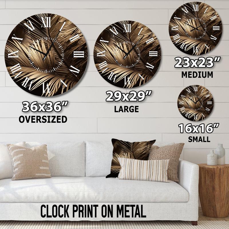 Horloge murale sépia Serenity Palm Leaves I, Surdimensionné