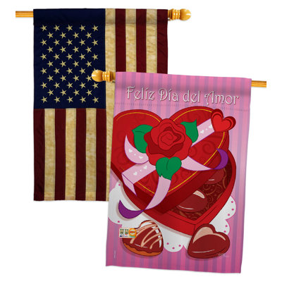 Drapeau de maison en polyester 40 x 28 po Feliz Dia Del Amor