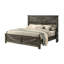 Grand lit rustique gris rustique avec bois d'ingénierie et métal, tête de lit, cadre simple de style chambre à coucher, finition en métal, papier contemporain