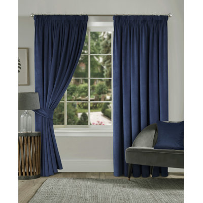 Velour Fully Lined Pencil Pleat Room Darkening Curtains