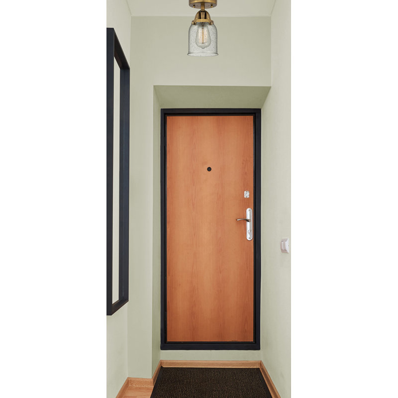 Glass Semi Flush Mount, 9.25" H x 5" W x 5" D, Seedy, Brushed Brass