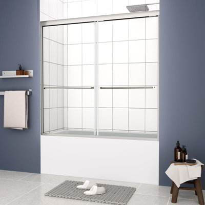 Porte de douche de baignoire, porte coulissante, avec verre trempé de 1/4 po 56-60 po x 58 po