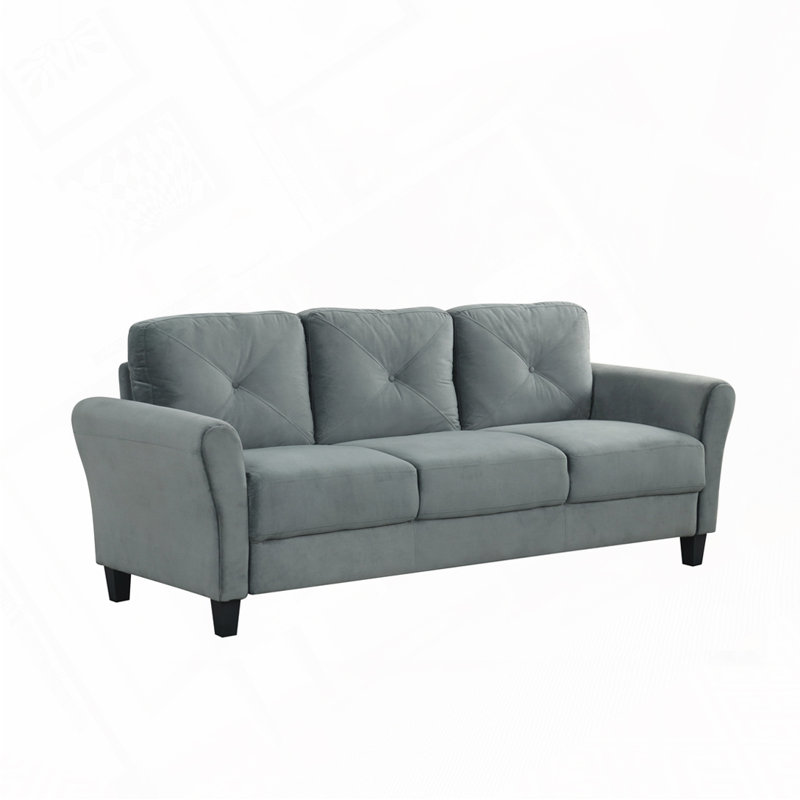 Velvet Sofa, Gray, 3, 34.4" H x 76.7" W x 29.1" D