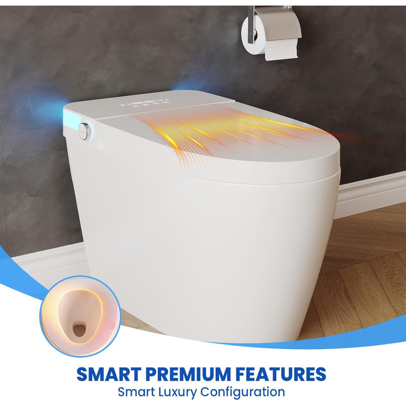 Smart Toilet with Bidet Built-In - Elongated One-Piece Design, Heated Seat, Auto Flush & Kick Sensor, Warm Water Wash, ADA Comfort Height, Night Light, LED Display, and Blackout Flush for Modern Bathr