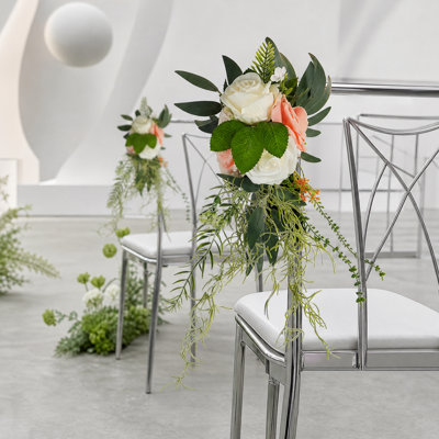 6 pièces de décoration de chaise de mariage artificielle florale avec rubans et épingles pour allée, banc, décoration de cérémonie et de réception, mauve