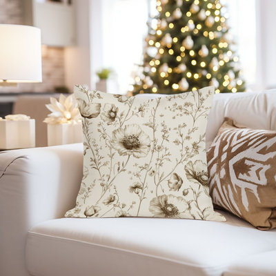 Floral Neutral Beige Floral Pattern XVII Cottage Throw Pillow Cover