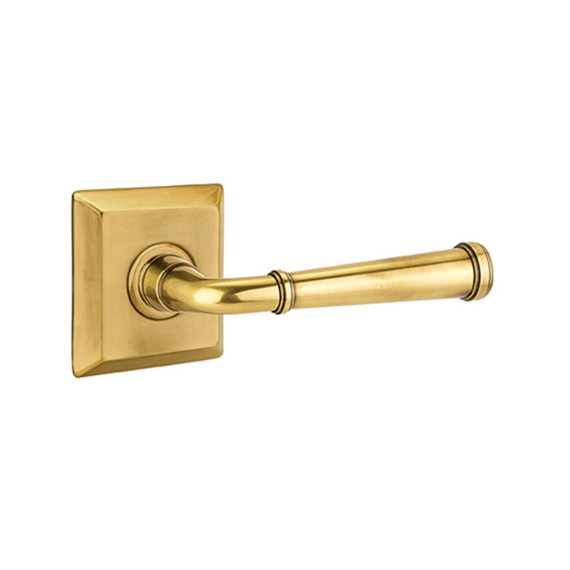 Merrimack Round Passage (Hall & Closet) Door Lever with Square Rosette, French Antique Brass, Left