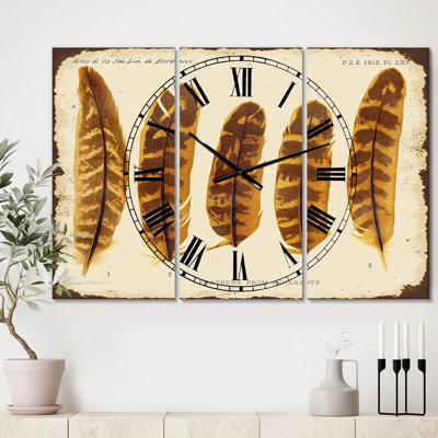 Horloge murale cinq panneaux cinq plumes de faisan