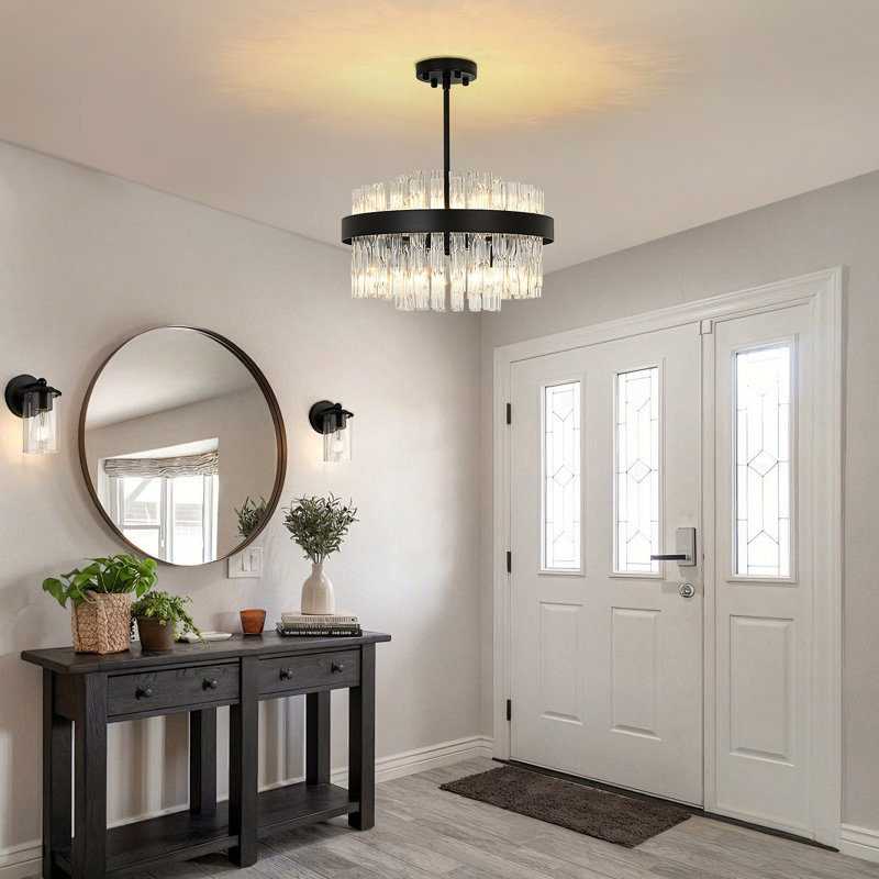Crystal Chandelier Round Chandeliers for Living Room, 24cm H x 40cm W x 40cm D, Black