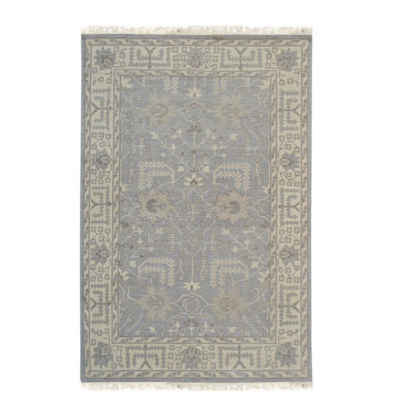 Tapis oriental gris en laine noué à la main Selene Oushak, Rectangle 6 pi x 9 pi