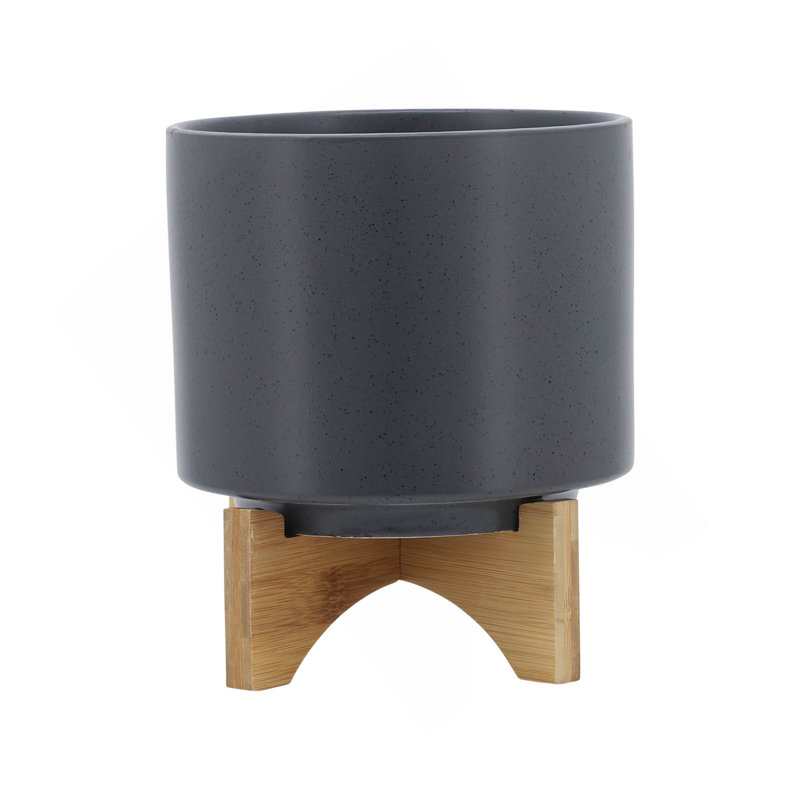 PLATEAU 8 "AVEC SUPPORT EN BOIS, GRIS MAT, H 9 po x l 8 po x P 8 po