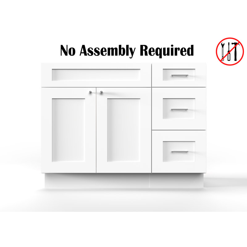 Disar 39'' White Wood Single Bathroom Vanity with Right Drawer