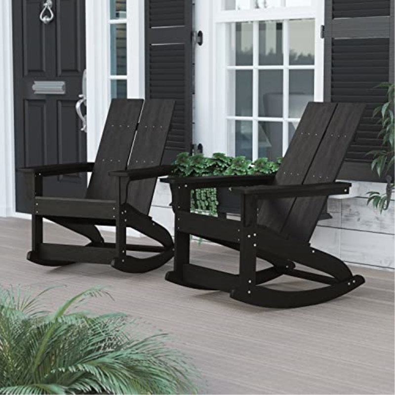 Indoor/Outdoor modern 2-Slat Adirondack Poly Resin Rockers - Set of 2, Black