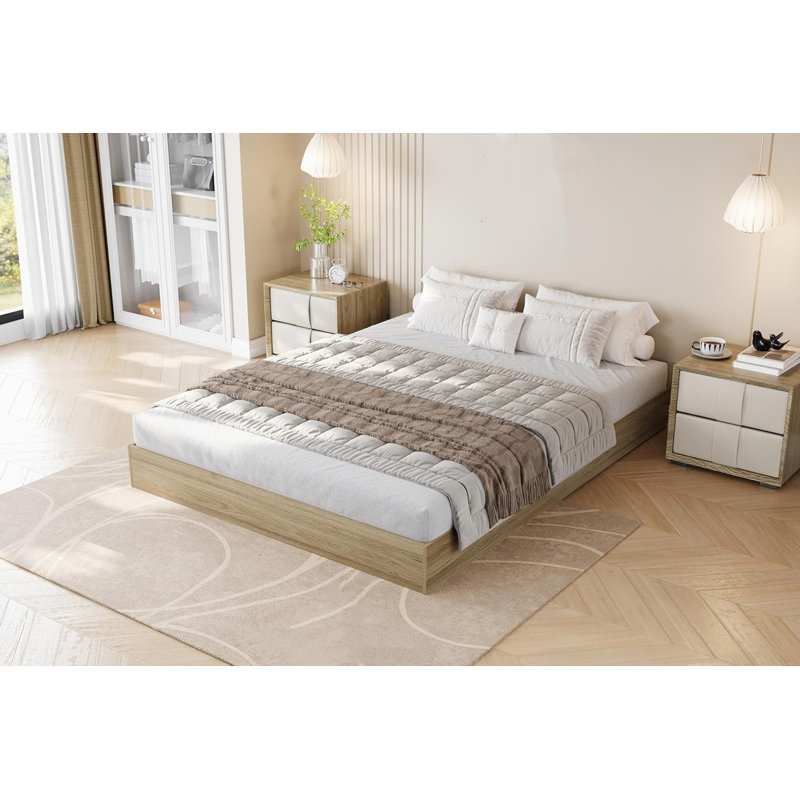 Wood Platform Bed Frame,Wooden Bed Frame Without Headboard, Wood Slat Support, Burlywood, Full / Double