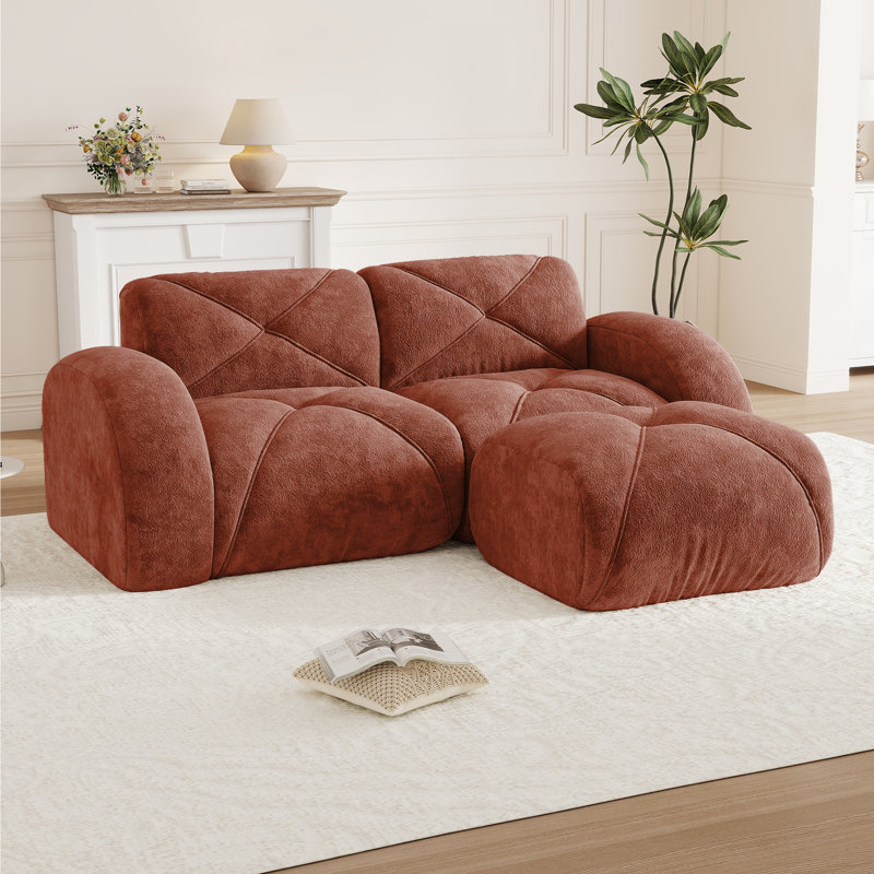  Canapé en L en velours à compression avec repose-pieds mobile, Rouge