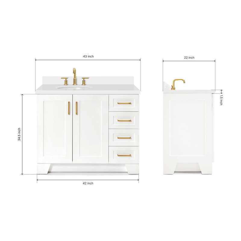 43 IN.  Single Bathroom Vanity, Oval, Left , White