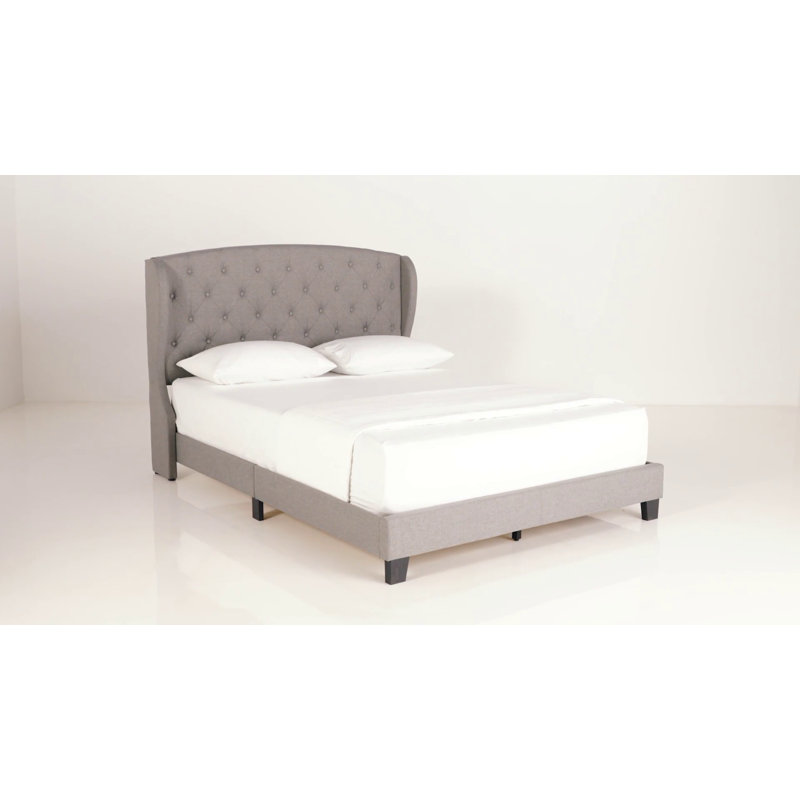 Charcoal Gray Queen Linen Upholstered Storage Bed with Tufted Headboard