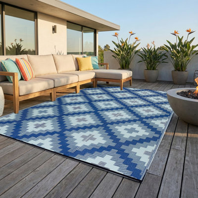 Outdoor Rug Recycled Plastic Straw Waterproof Patio - Foldable