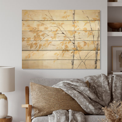«Golden Minimalisme Bamboo Moment» - Art mural en bois de bambou sur bois de pin naturel