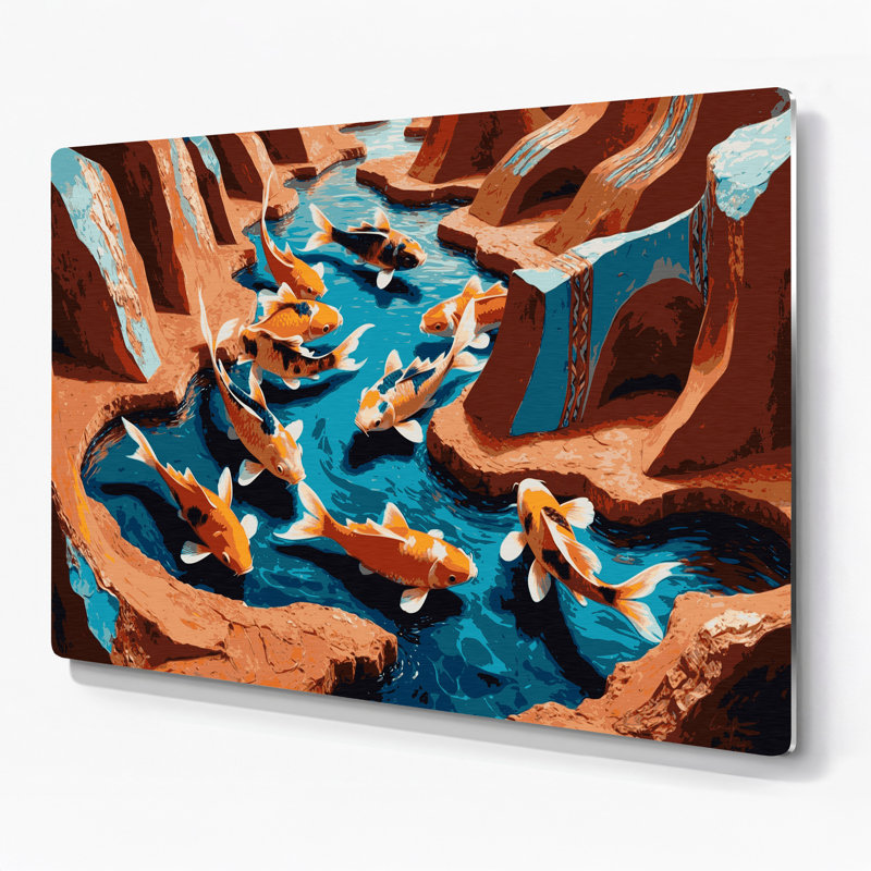 «Southwestern Animals», art mural noir en métal Koi Fish 32, H 96 po x l 120 po x P 0,05 po