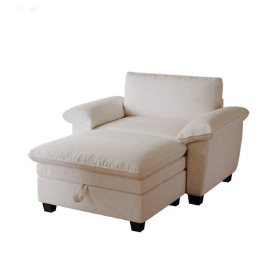 Oversize Chaise Lounge Chair with Ottoman and Storage, Upholstered in Soft Chenille