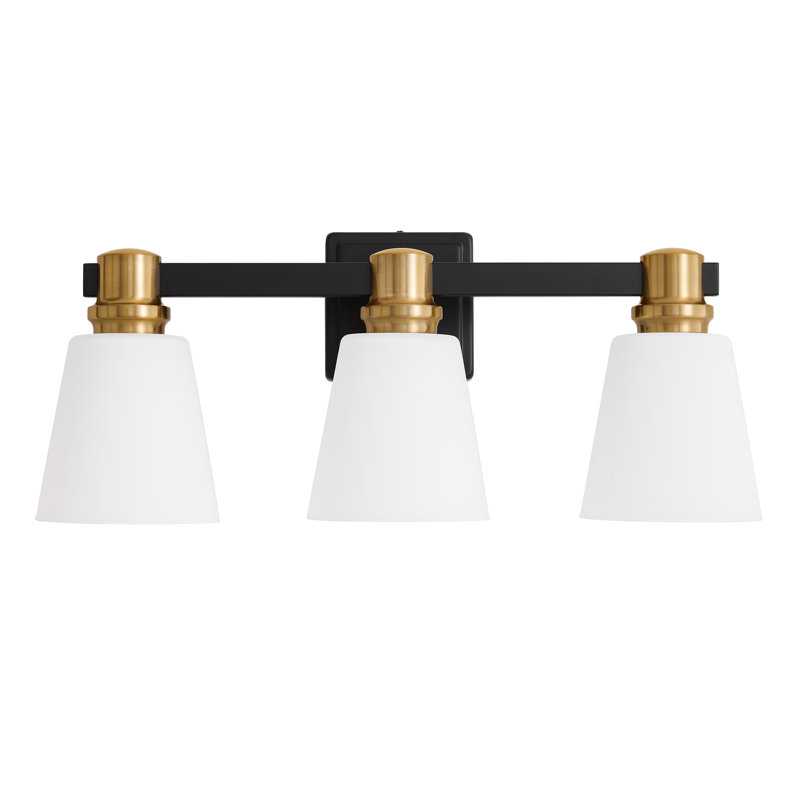 Luminaire de meuble-lavabo avec abat-jour opale Parker, Noir mat / Or, 3