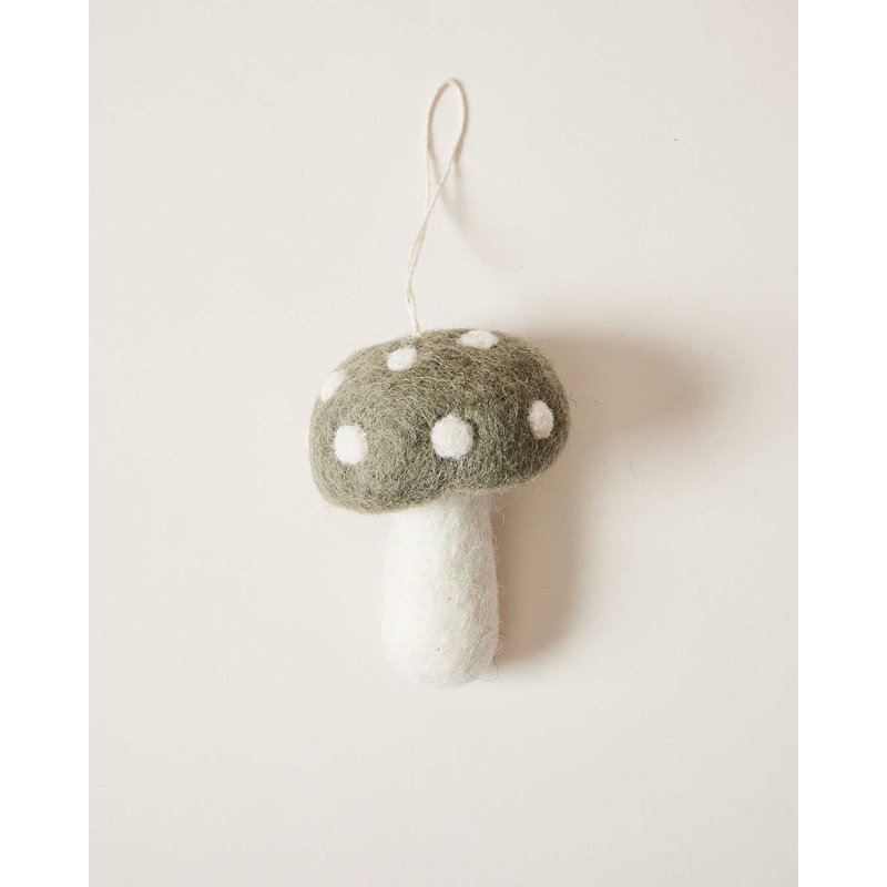 Felted Mushroom Ornament, Moss, 3.5" H x 2.5" W x 2.5" D