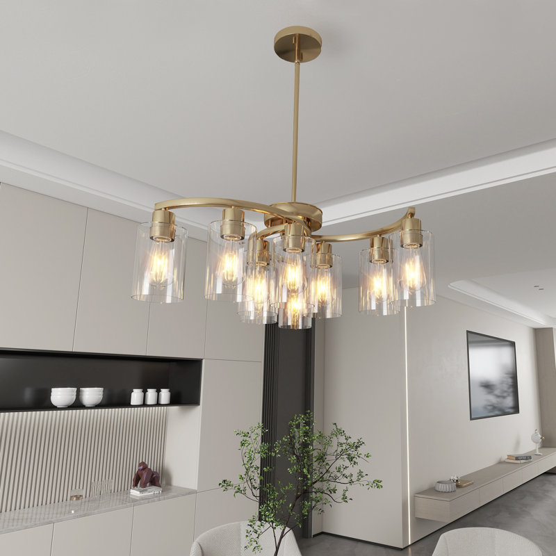 9 - Light Dimmable Modern Shaded Chandelier, Brushed Nickel, 9, 10" H x 29.5" W x 29.5" D