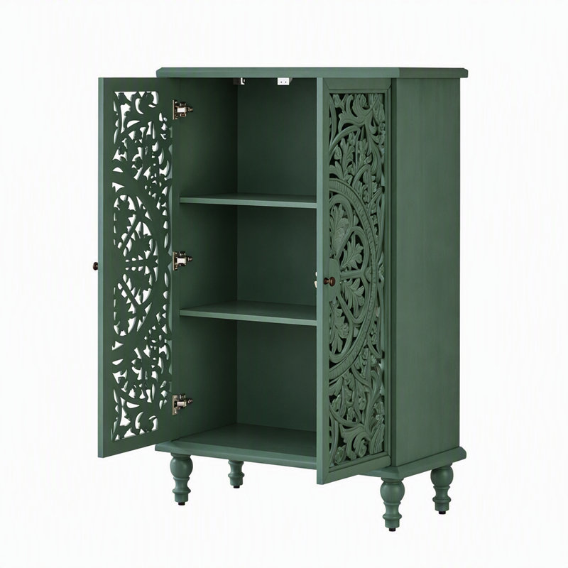 Meuble d'appoint haut avec portes et rangement, vitrine à double porte sculptée de style campagnard avec tablette réglable et pieds tournés