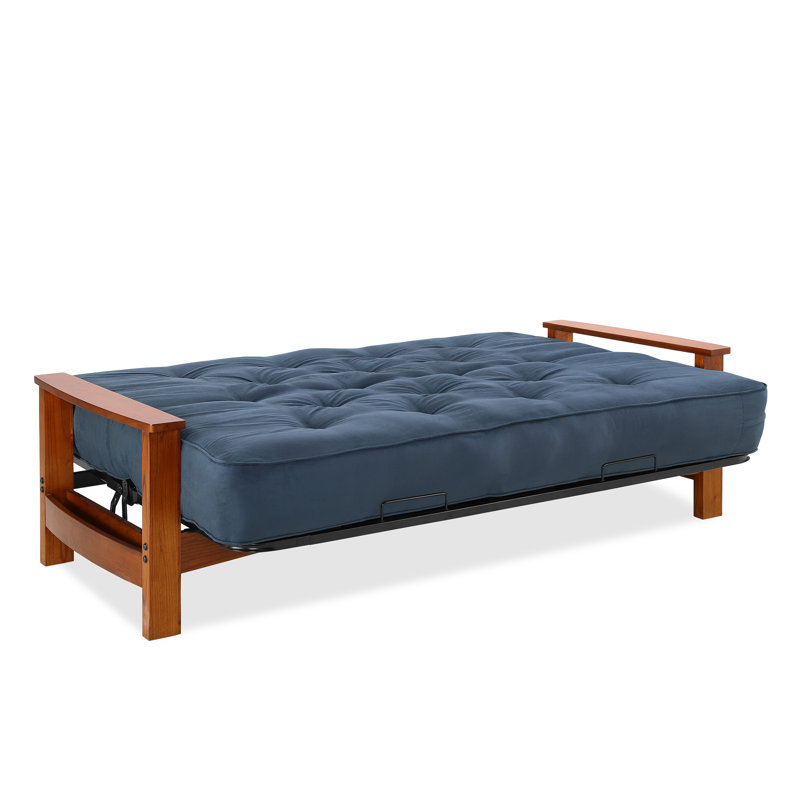 Futon double avec matelas Mccalla, Microfibre bleu minuit