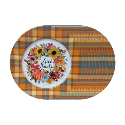 Printed Metal Charger Plate (Pumpkin Wreath With Border) (13") - Set Of 6