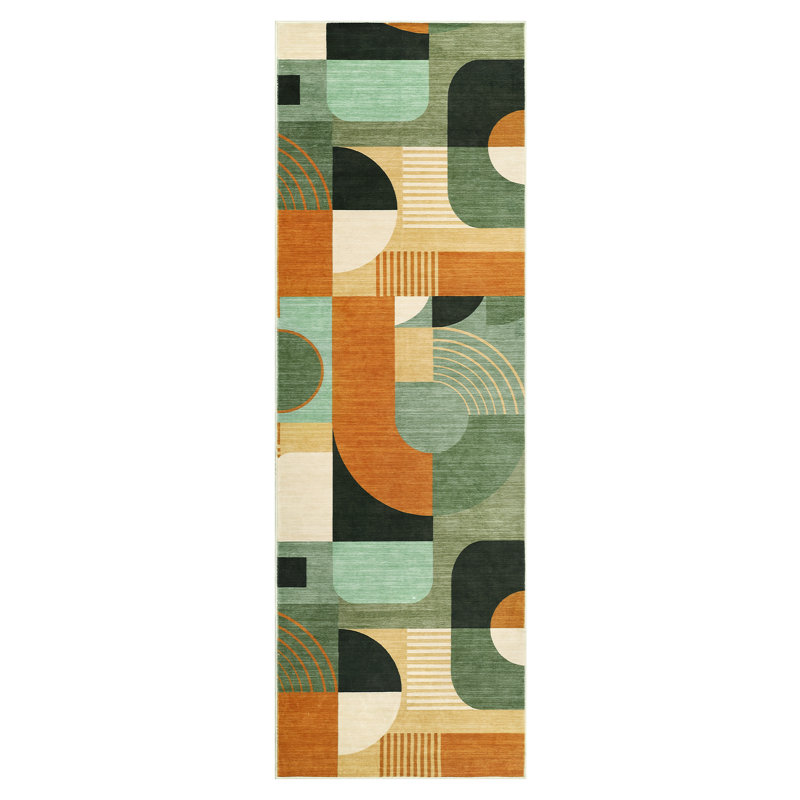 Runner Rug, Soft Modern Abstract Washable 2x6 Rugs for Hallways Kitchen Bedroom Entryway Non Slip Carpet Long Indoor Rug Runners, Green Multi, 2'x6'