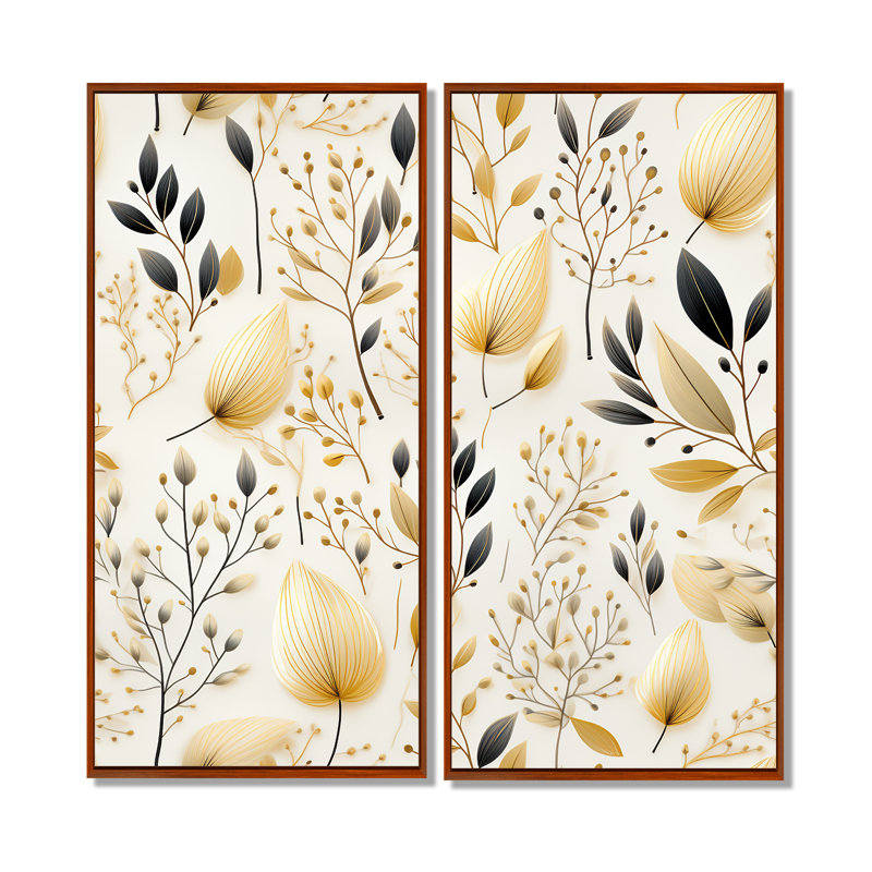 2 feuilles neutres - grandes plantes, impressions sur toile, H 40 po x l 40 po, Impression encadrée flottante, Brun