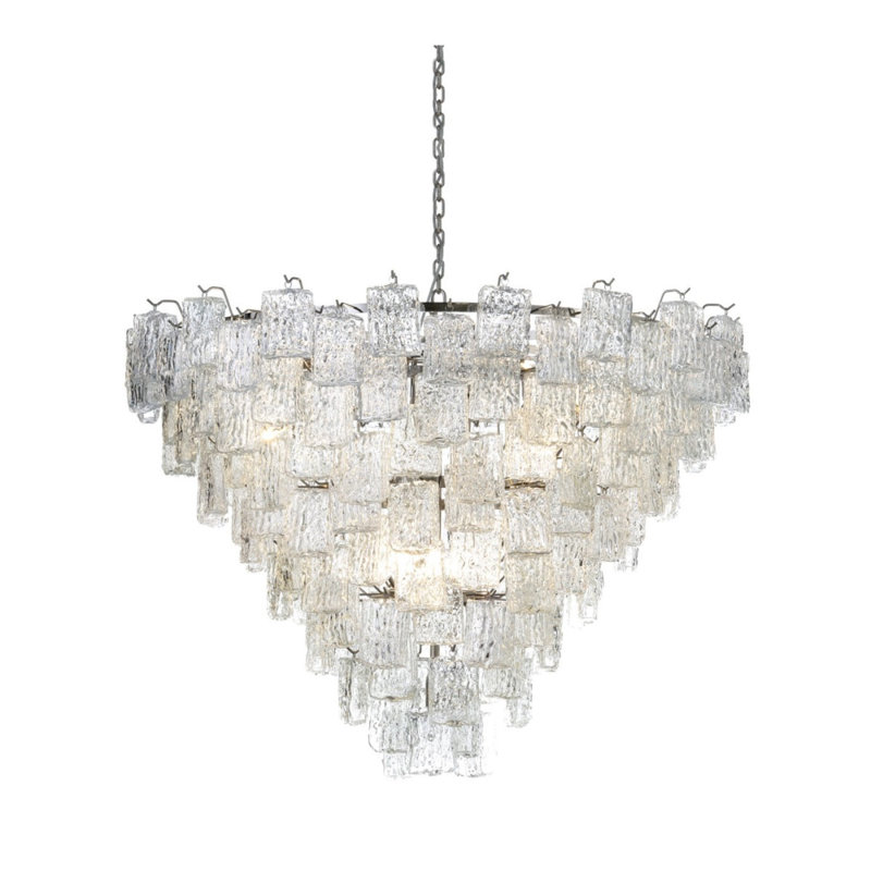 Lustre suspendu vénitien clair Light Saly Veneti, Laiton antique, Cognac, 21" Width x 21" Depth x 33" Height